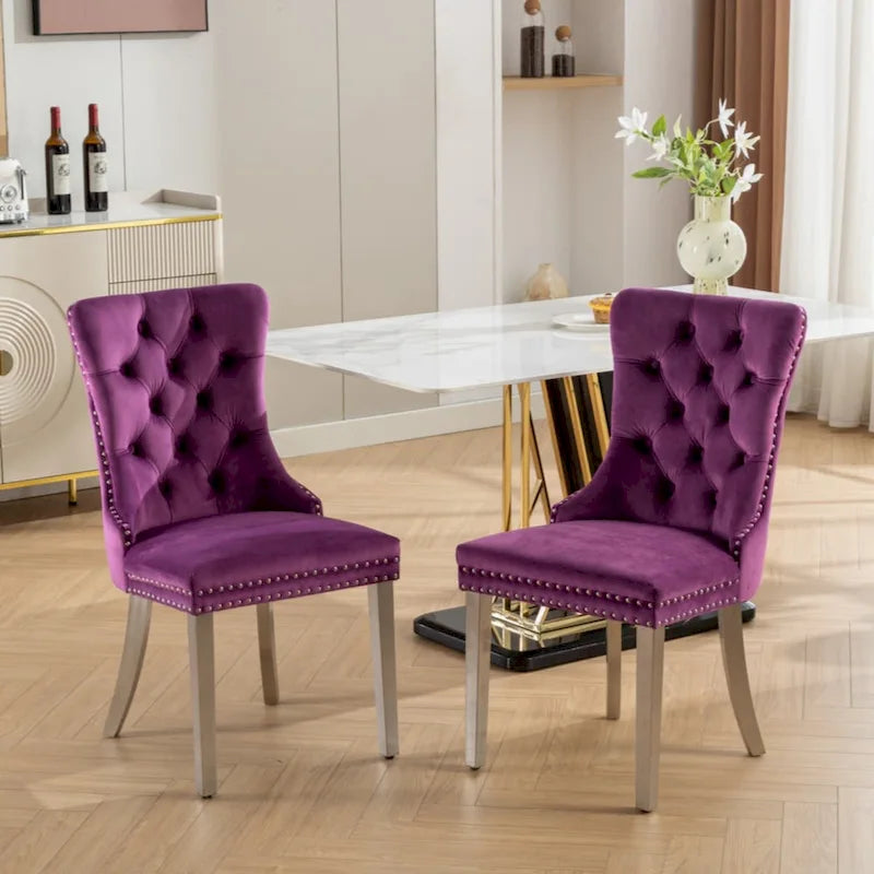 Olive Green / Purple Tufted Velvet Dining Chair with Chrome Legs, Single Seat