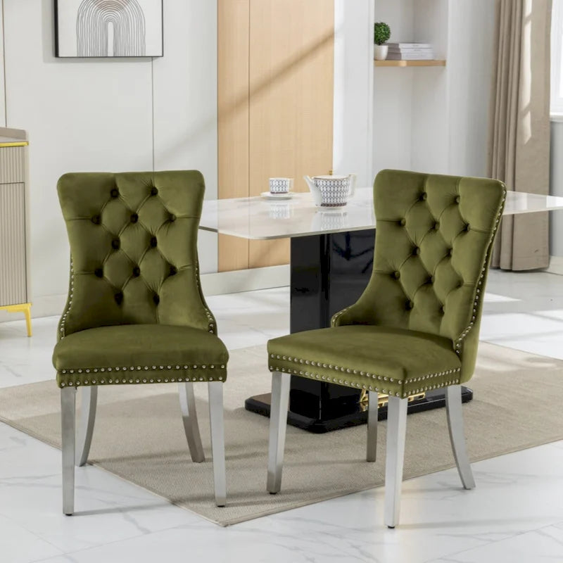 Olive Green / Purple Tufted Velvet Dining Chair with Chrome Legs, Single Seat