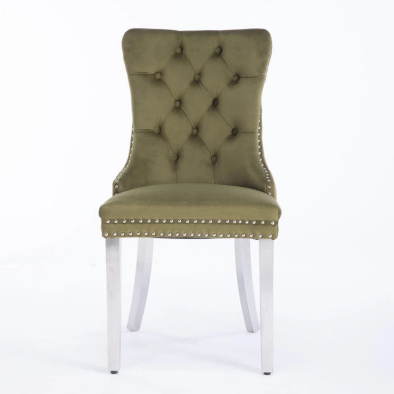 Olive Green / Purple Tufted Velvet Dining Chair with Chrome Legs, Single Seat