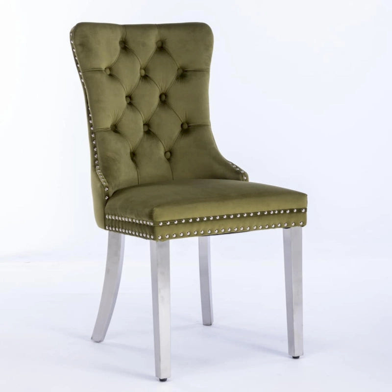 Olive Green / Purple Tufted Velvet Dining Chair with Chrome Legs, Single Seat