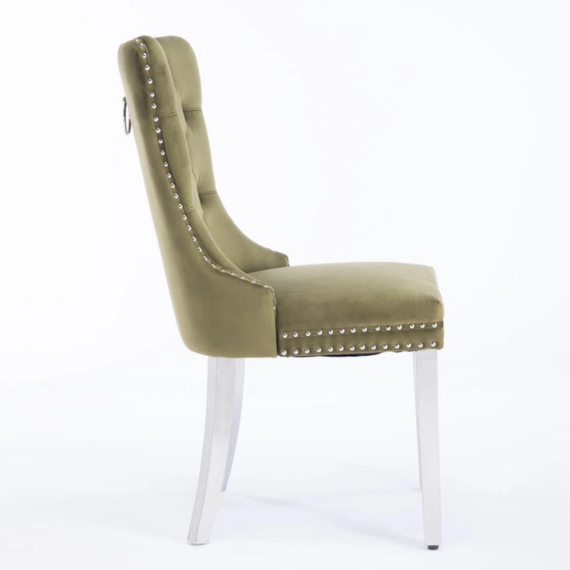 Olive Green / Purple Tufted Velvet Dining Chair with Chrome Legs, Single Seat