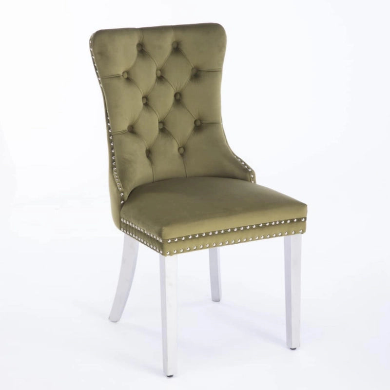 Olive Green / Purple Tufted Velvet Dining Chair with Chrome Legs, Single Seat