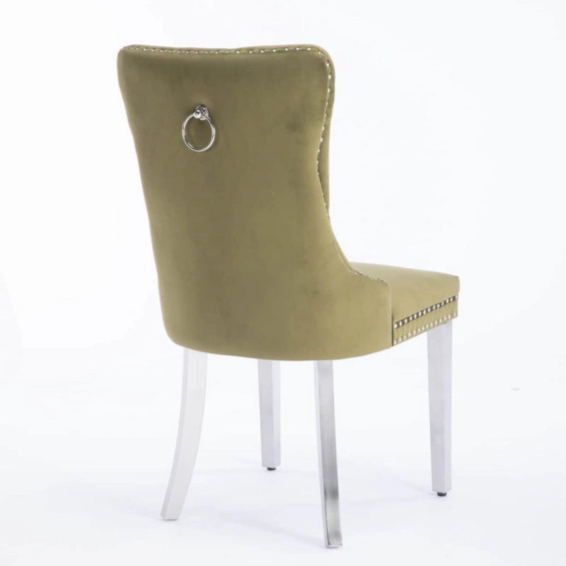 Olive Green / Purple Tufted Velvet Dining Chair with Chrome Legs, Single Seat