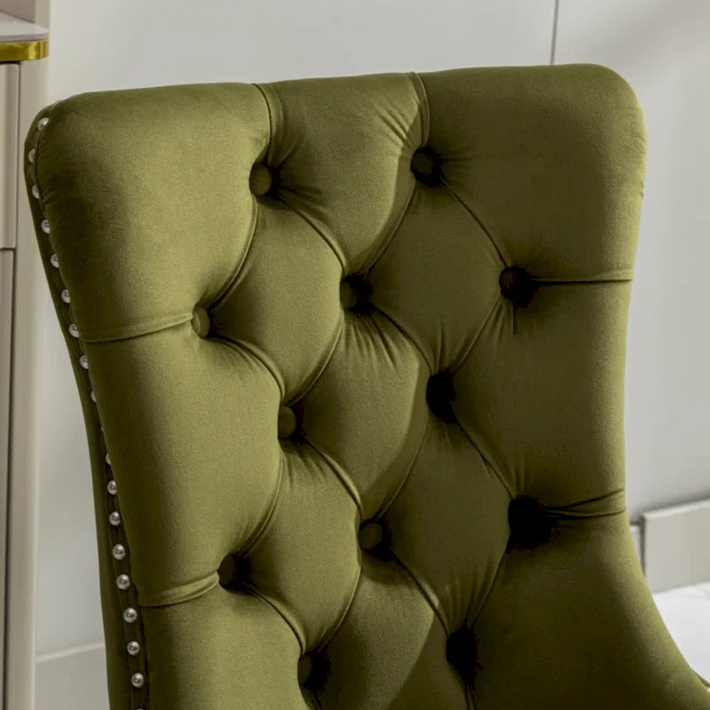 Olive Green / Purple Tufted Velvet Dining Chair with Chrome Legs, Single Seat