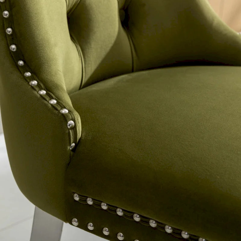 Olive Green / Purple Tufted Velvet Dining Chair with Chrome Legs, Single Seat