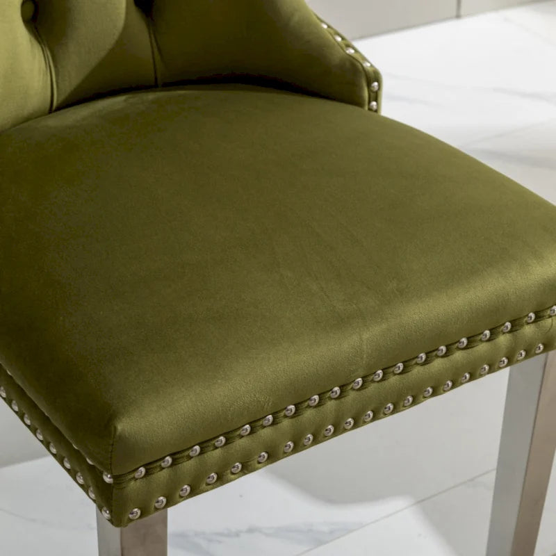 Olive Green / Purple Tufted Velvet Dining Chair with Chrome Legs, Single Seat