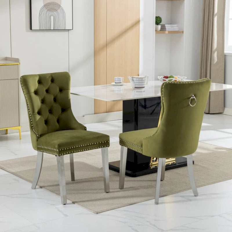 Olive Green / Purple Tufted Velvet Dining Chair with Chrome Legs, Single Seat