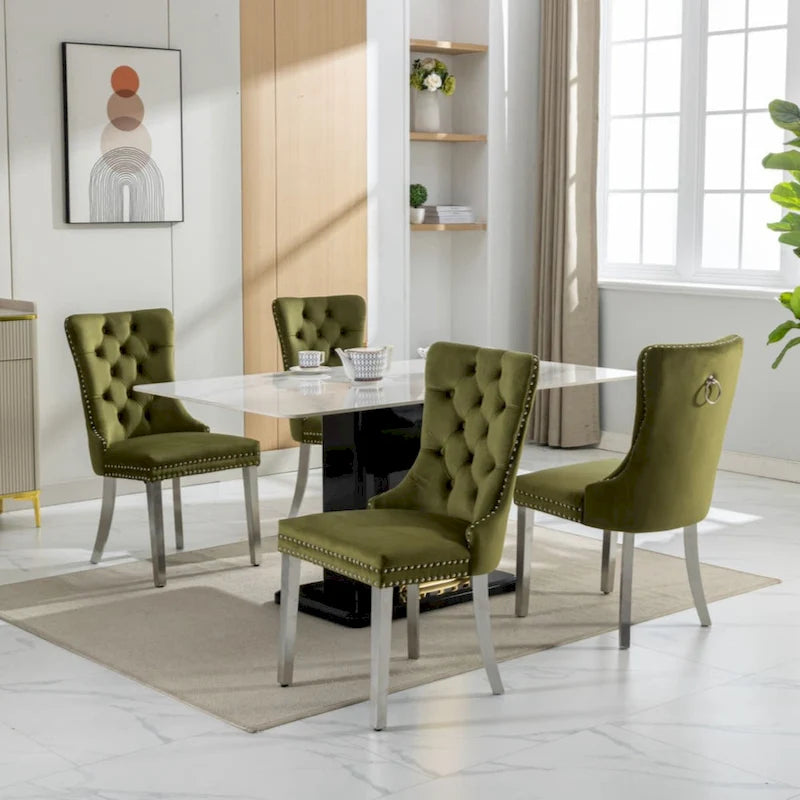 Olive Green / Purple Tufted Velvet Dining Chair with Chrome Legs, Single Seat