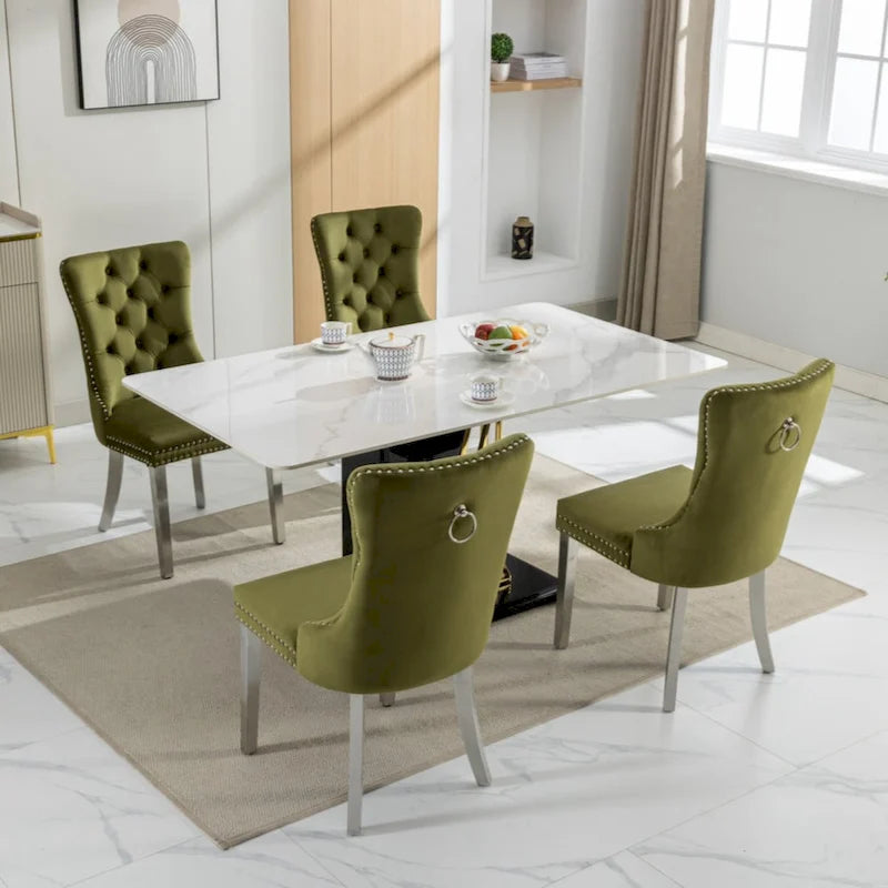 Olive Green / Purple Tufted Velvet Dining Chair with Chrome Legs, Single Seat