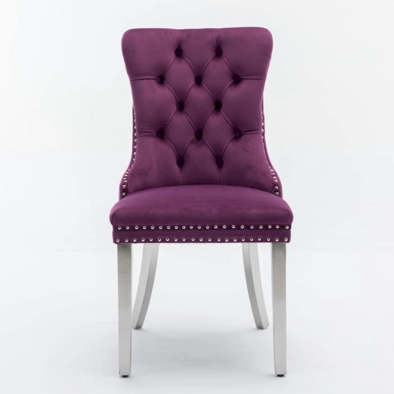 Olive Green / Purple Tufted Velvet Dining Chair with Chrome Legs, Single Seat