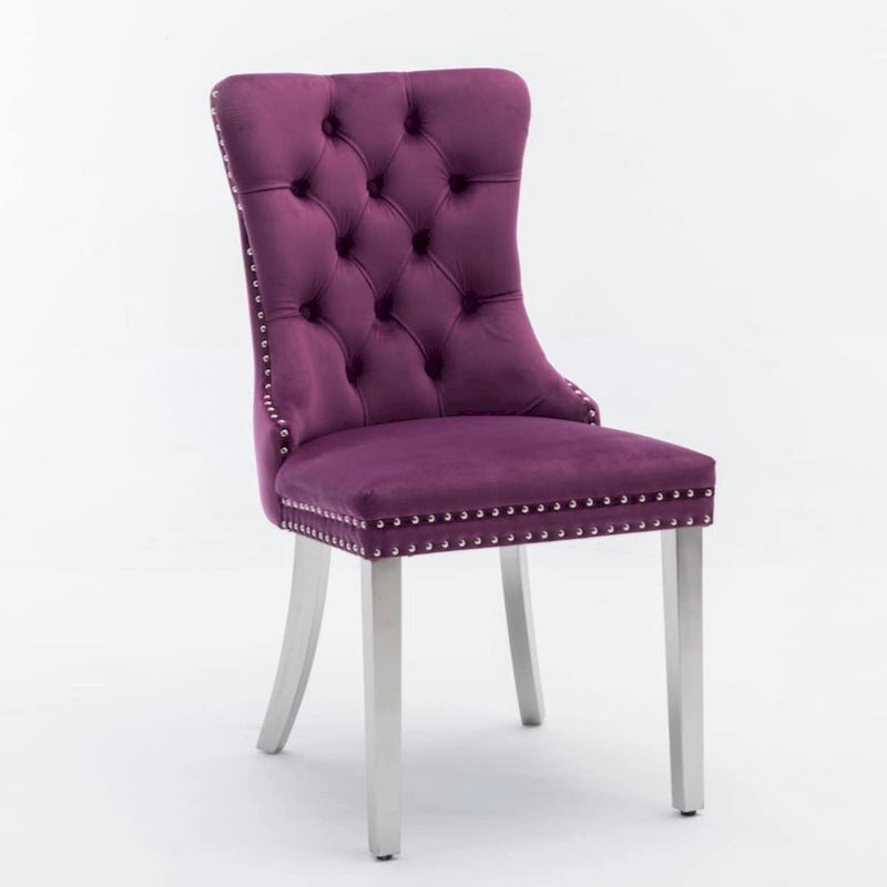 Olive Green / Purple Tufted Velvet Dining Chair with Chrome Legs, Single Seat