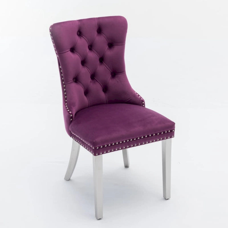 Olive Green / Purple Tufted Velvet Dining Chair with Chrome Legs, Single Seat