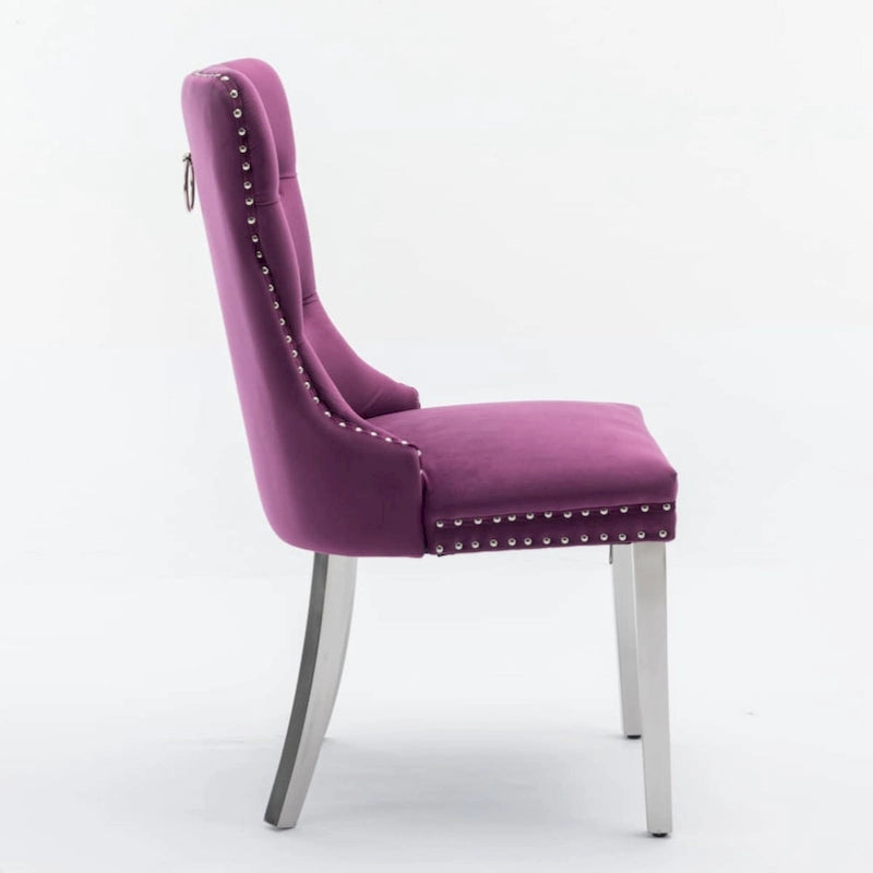 Olive Green / Purple Tufted Velvet Dining Chair with Chrome Legs, Single Seat