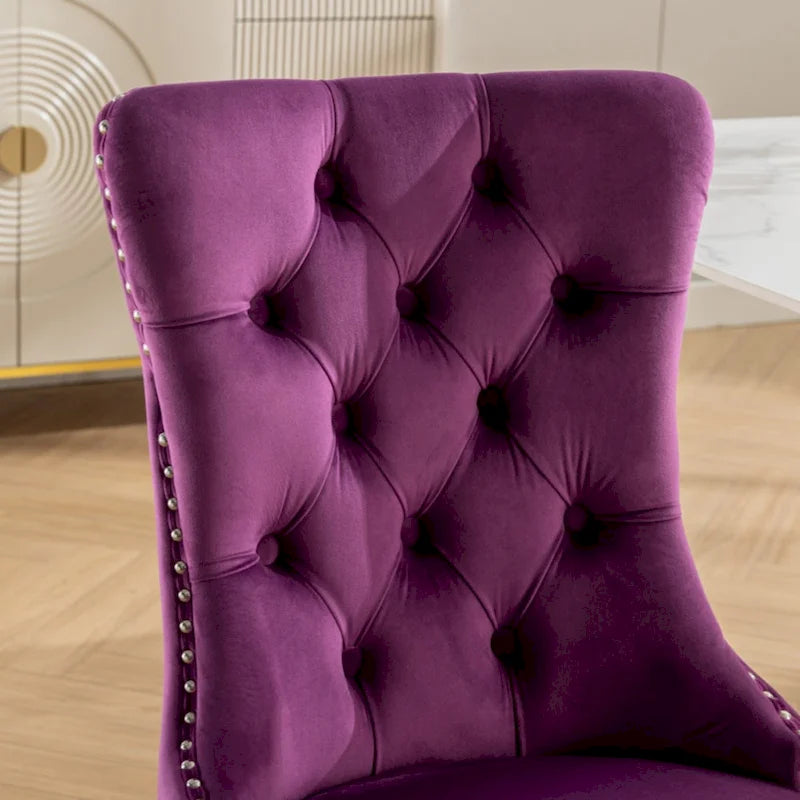 Olive Green / Purple Tufted Velvet Dining Chair with Chrome Legs, Single Seat