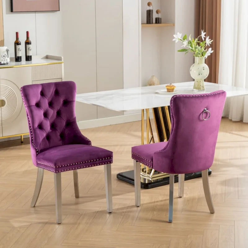 Olive Green / Purple Tufted Velvet Dining Chair with Chrome Legs, Single Seat