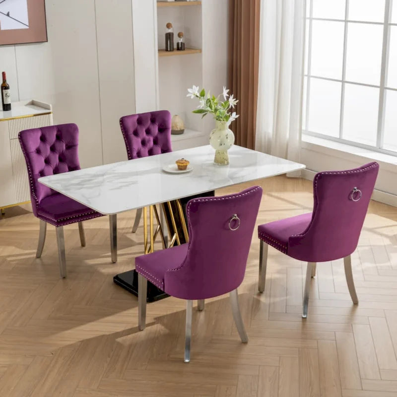 Olive Green / Purple Tufted Velvet Dining Chair with Chrome Legs, Single Seat