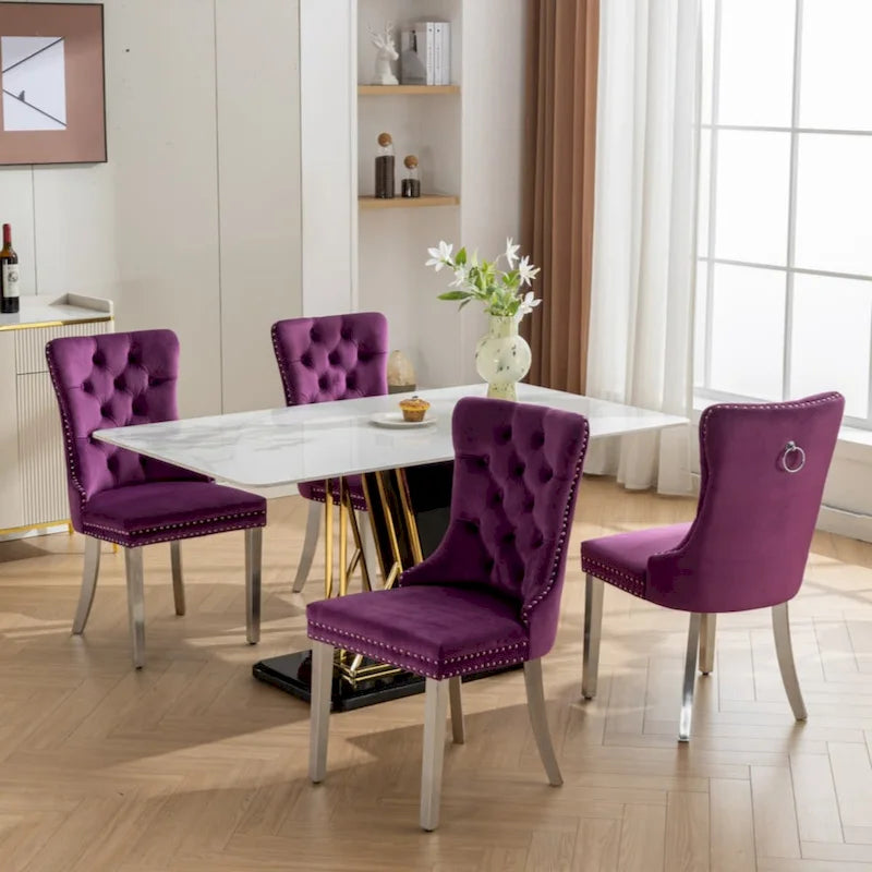 Olive Green / Purple Tufted Velvet Dining Chair with Chrome Legs, Single Seat