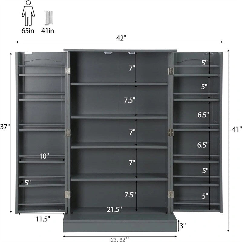 Blue/Red/Grey/White 2-Door Freestanding Storage Cabinet with Adjustable Shelves, 1-Person Assembly