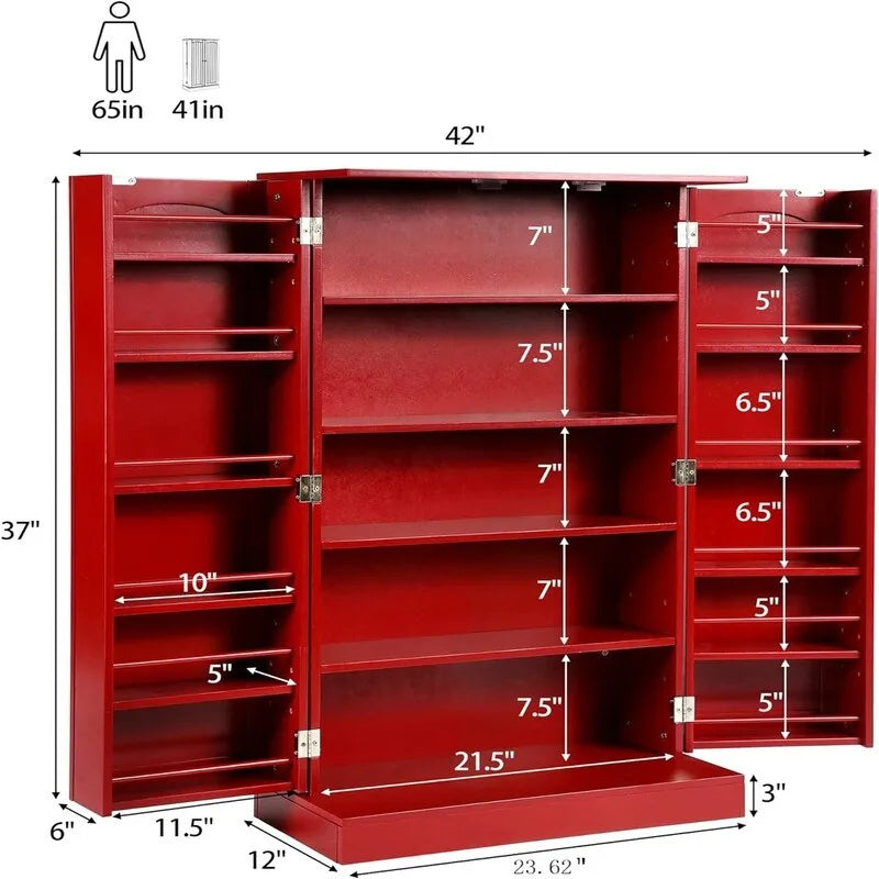 Blue/Red/Grey/White 2-Door Freestanding Storage Cabinet with Adjustable Shelves, 1-Person Assembly
