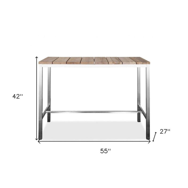 Wood Brown & Silver Dining Table, Solid Wood & Steel, Seats 6