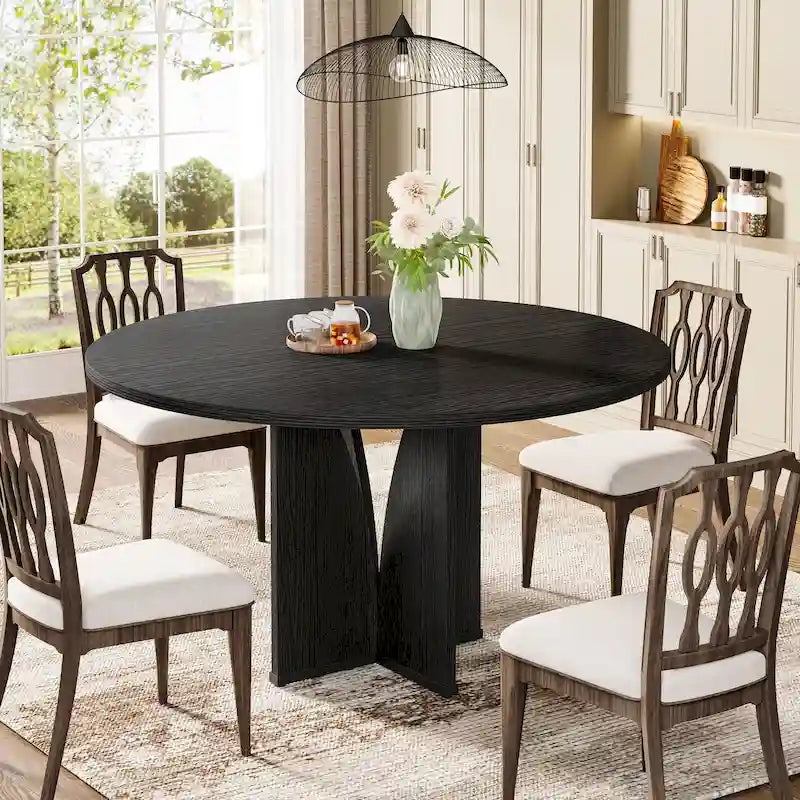 39.4" Round Dining Table for 4 – Black / Wood / Brown