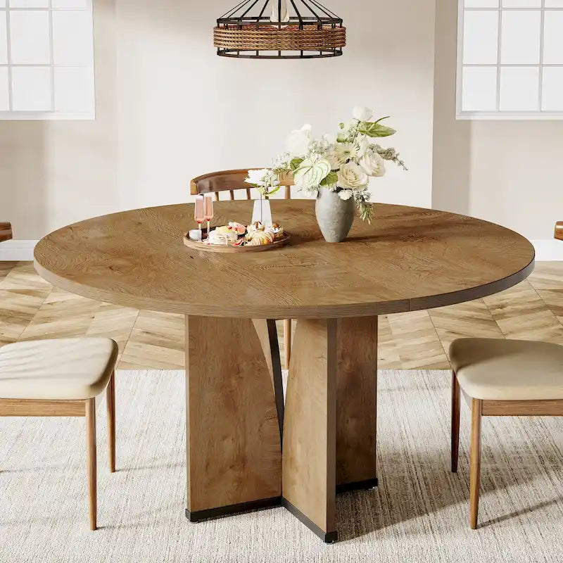 39.4" Round Dining Table for 4 – Black / Wood / Brown