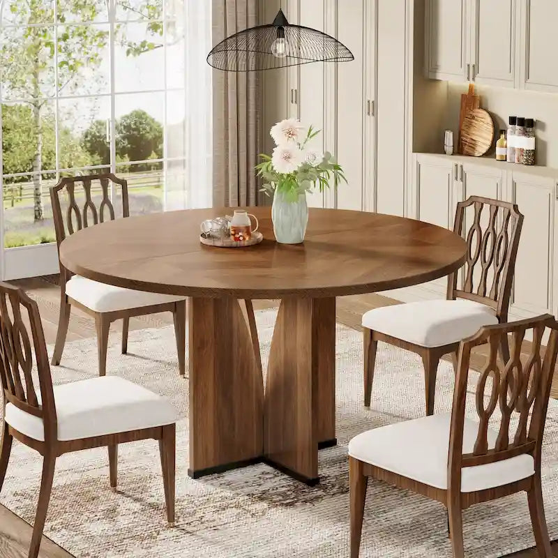 39.4" Round Dining Table for 4 – Black / Wood / Brown