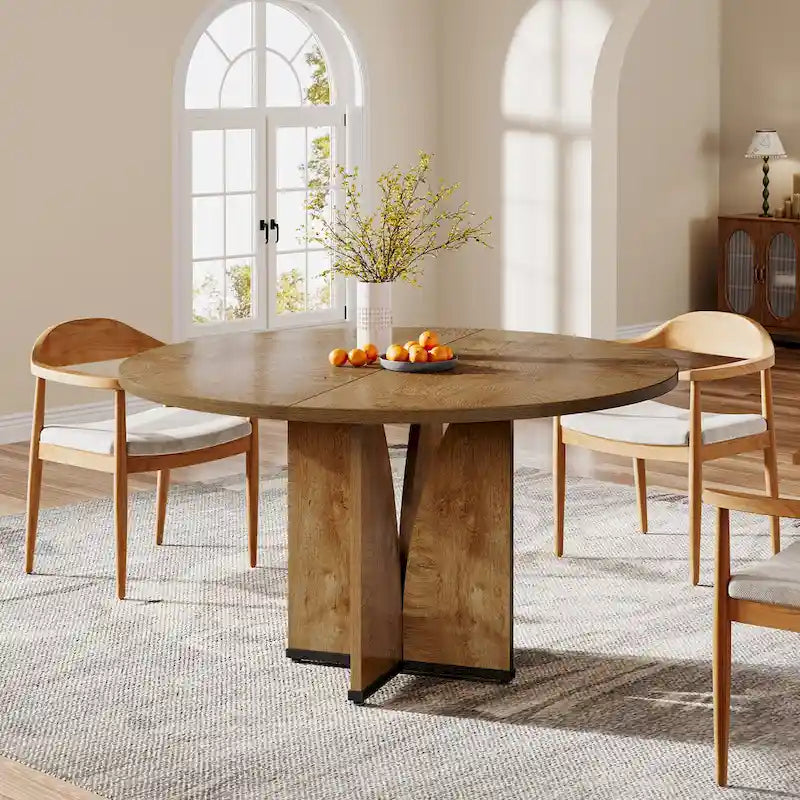 39.4" Round Dining Table for 4 – Black / Wood / Brown