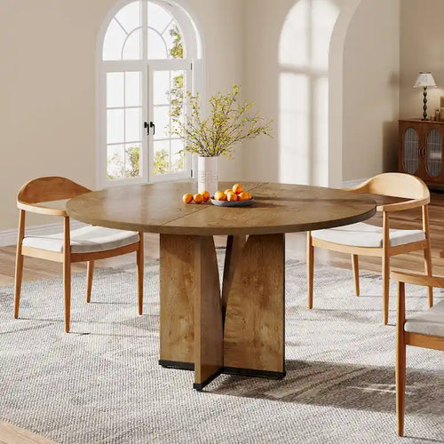 39.4" Round Dining Table for 4 – Black / Wood / Brown