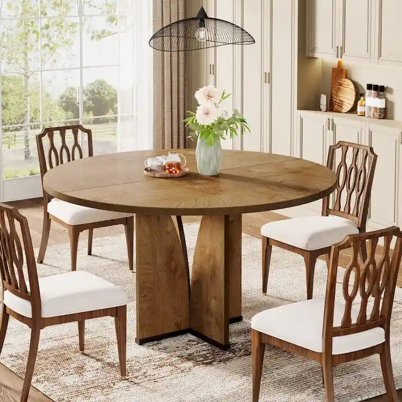 39.4" Round Dining Table for 4 – Black / Wood / Brown