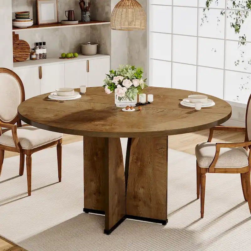 39.4" Round Dining Table for 4 – Black / Wood / Brown