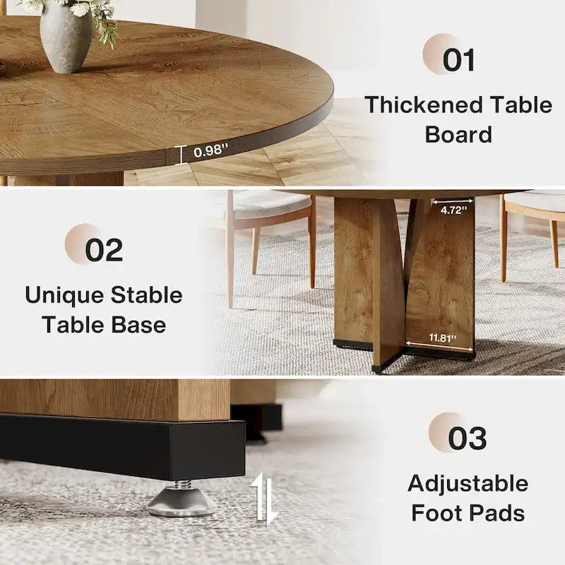 39.4" Round Dining Table for 4 – Black / Wood / Brown