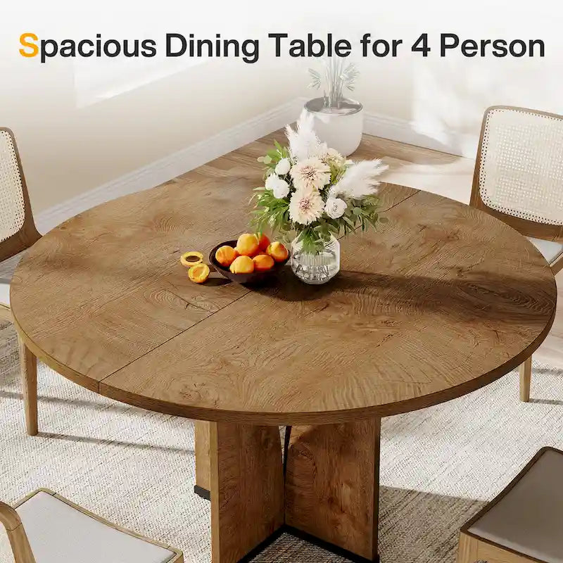39.4" Round Dining Table for 4 – Black / Wood / Brown