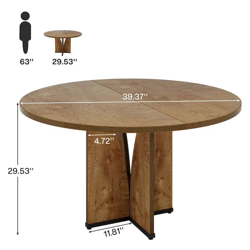 39.4" Round Dining Table for 4 – Black / Wood / Brown