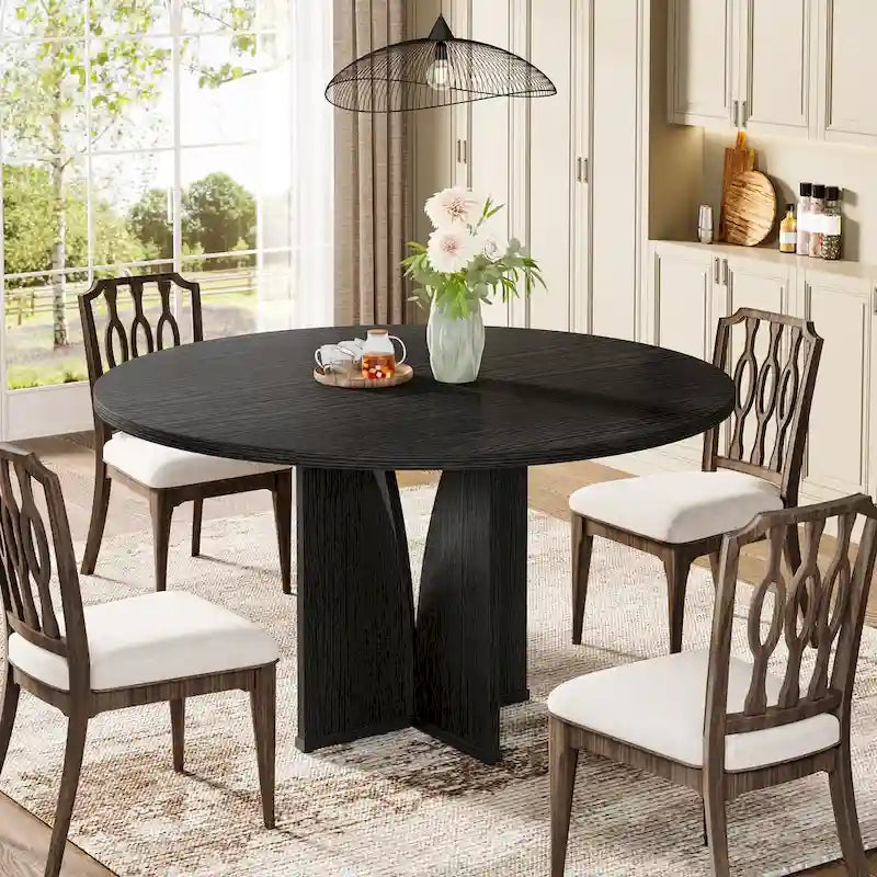 39.4" Round Dining Table for 4 – Black / Wood / Brown