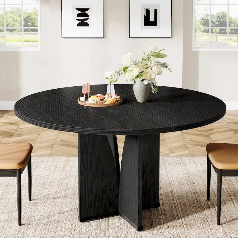 39.4" Round Dining Table for 4 – Black / Wood / Brown