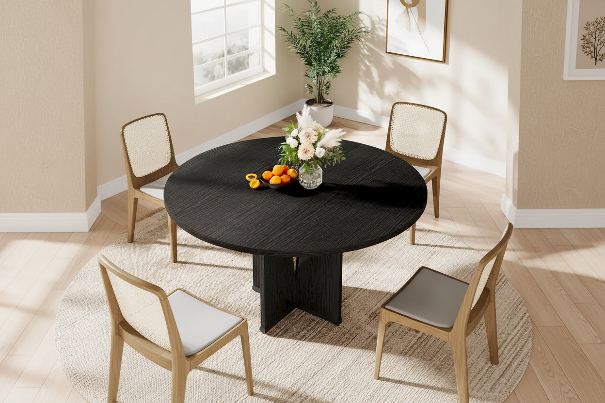 39.4" Round Dining Table for 4 – Black / Wood / Brown