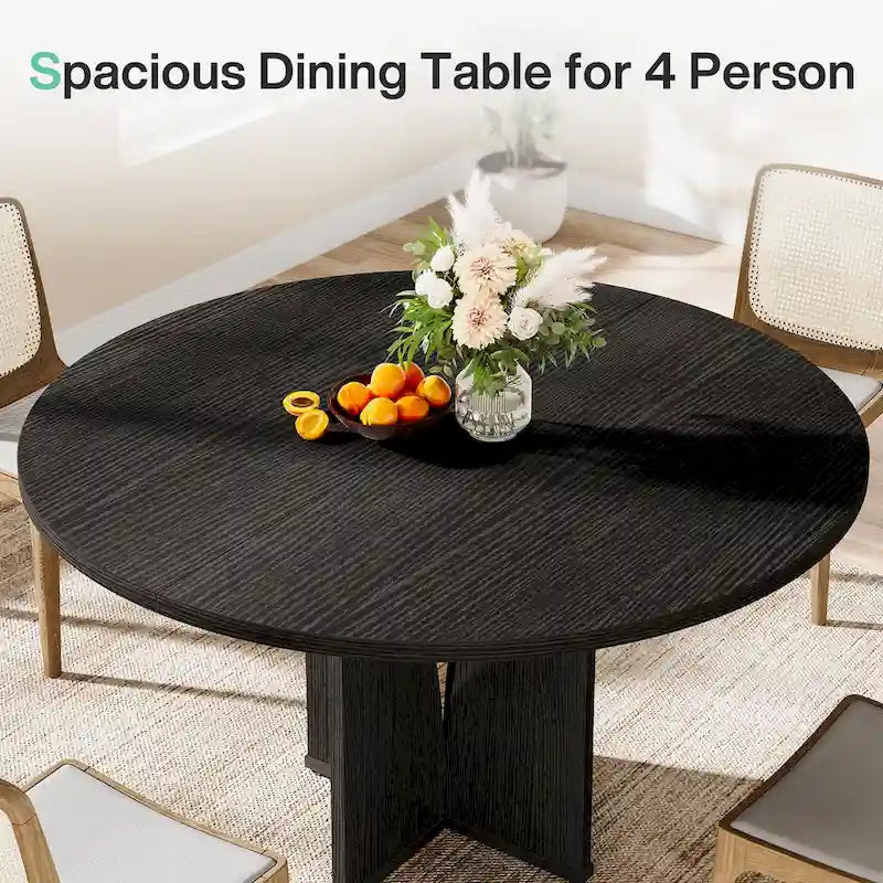 39.4" Round Dining Table for 4 – Black / Wood / Brown