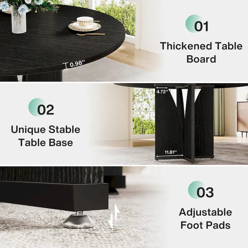 39.4" Round Dining Table for 4 – Black / Wood / Brown