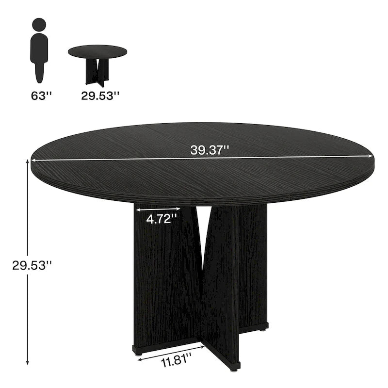 39.4" Round Dining Table for 4 – Black / Wood / Brown
