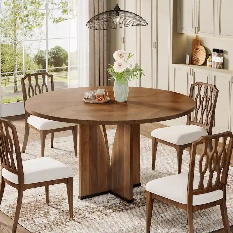 39.4" Round Dining Table for 4 – Black / Wood / Brown