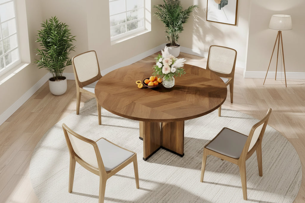39.4" Round Dining Table for 4 – Black / Wood / Brown