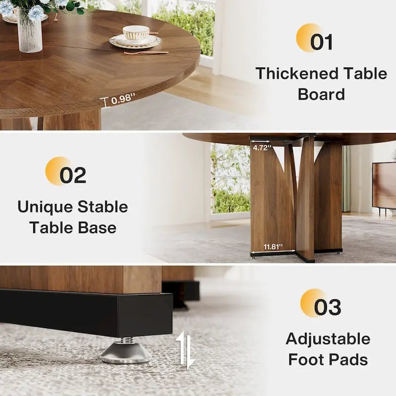 39.4" Round Dining Table for 4 – Black / Wood / Brown
