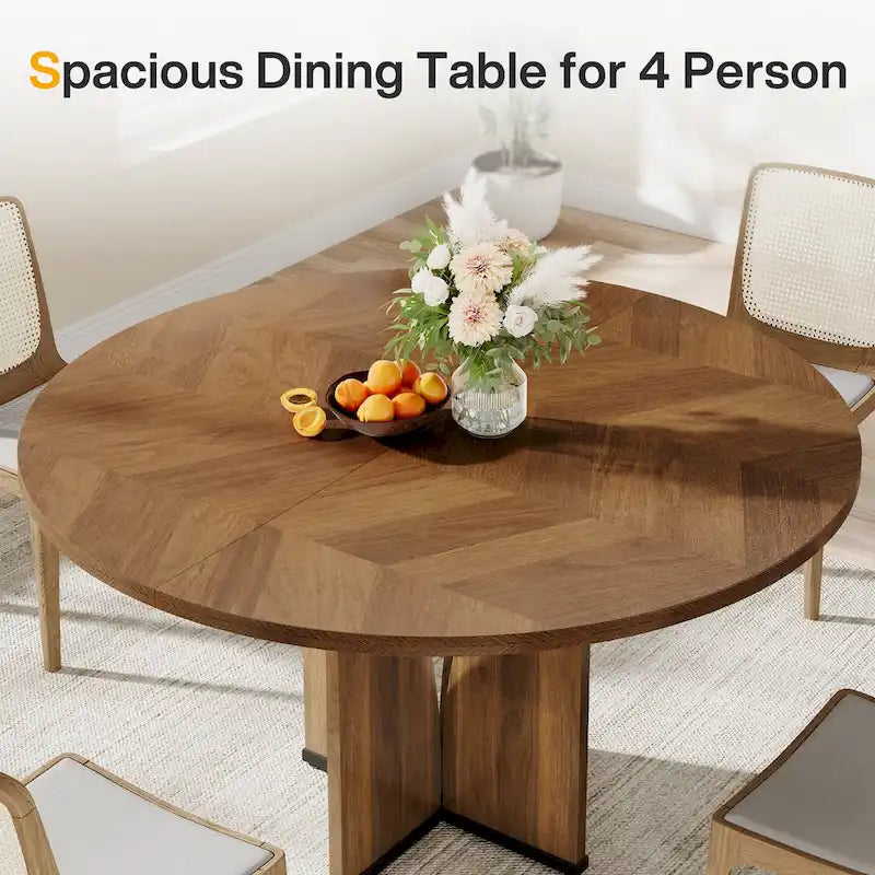 39.4" Round Dining Table for 4 – Black / Wood / Brown