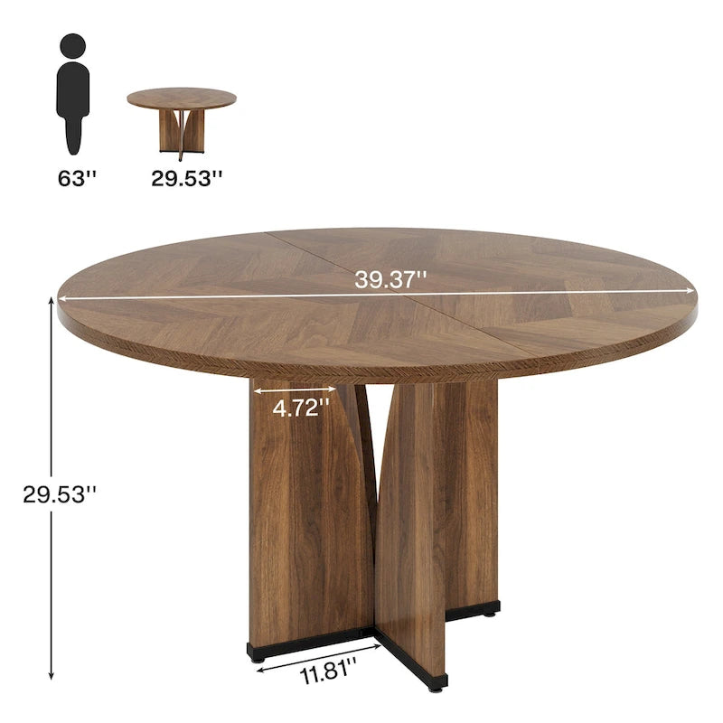 39.4" Round Dining Table for 4 – Black / Wood / Brown