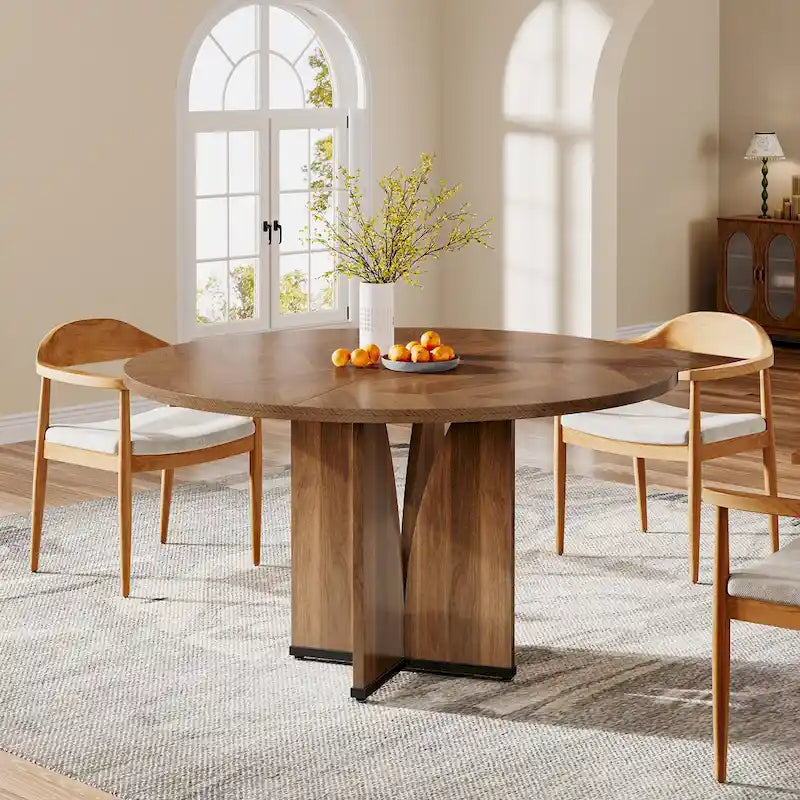 39.4" Round Dining Table for 4 – Black / Wood / Brown