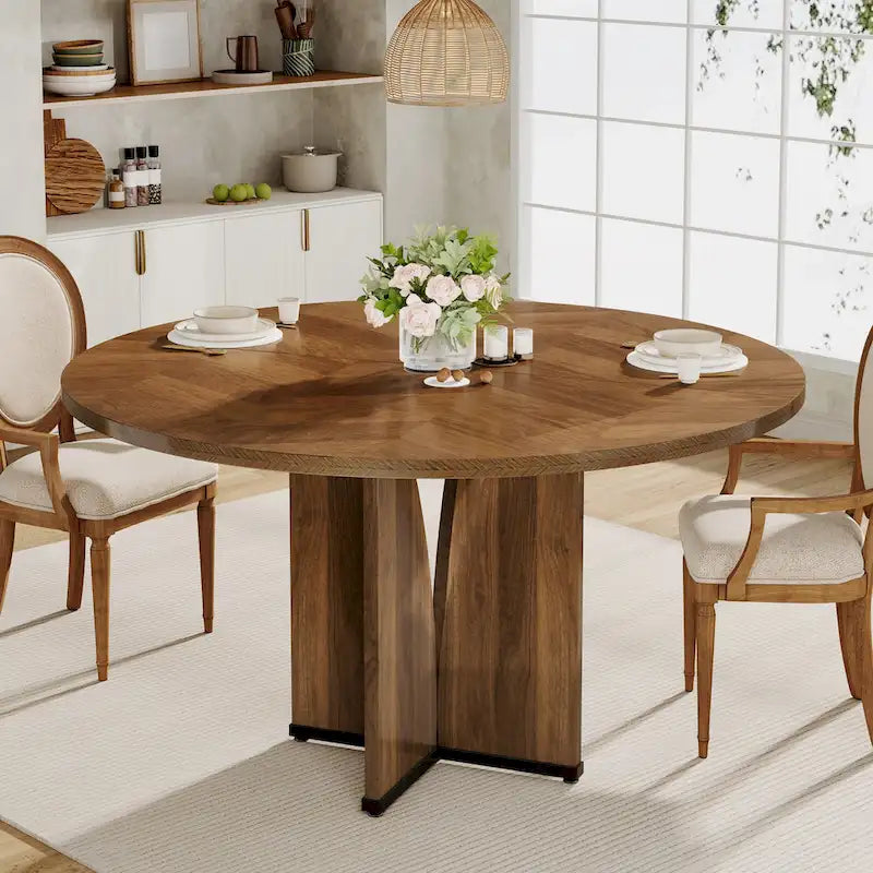 39.4" Round Dining Table for 4 – Black / Wood / Brown