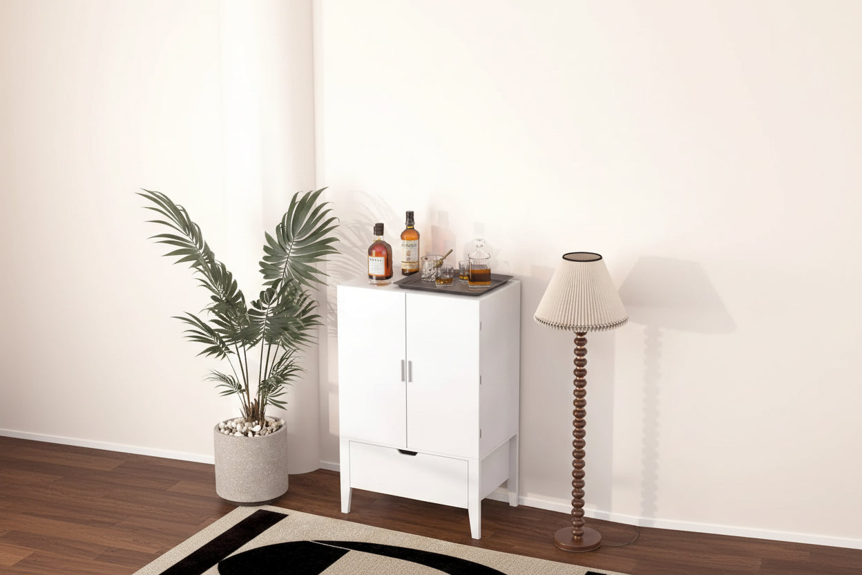 Brown & White Industrial Sideboard with Wine Rack & Stemware Holder, 1-Person Assembly