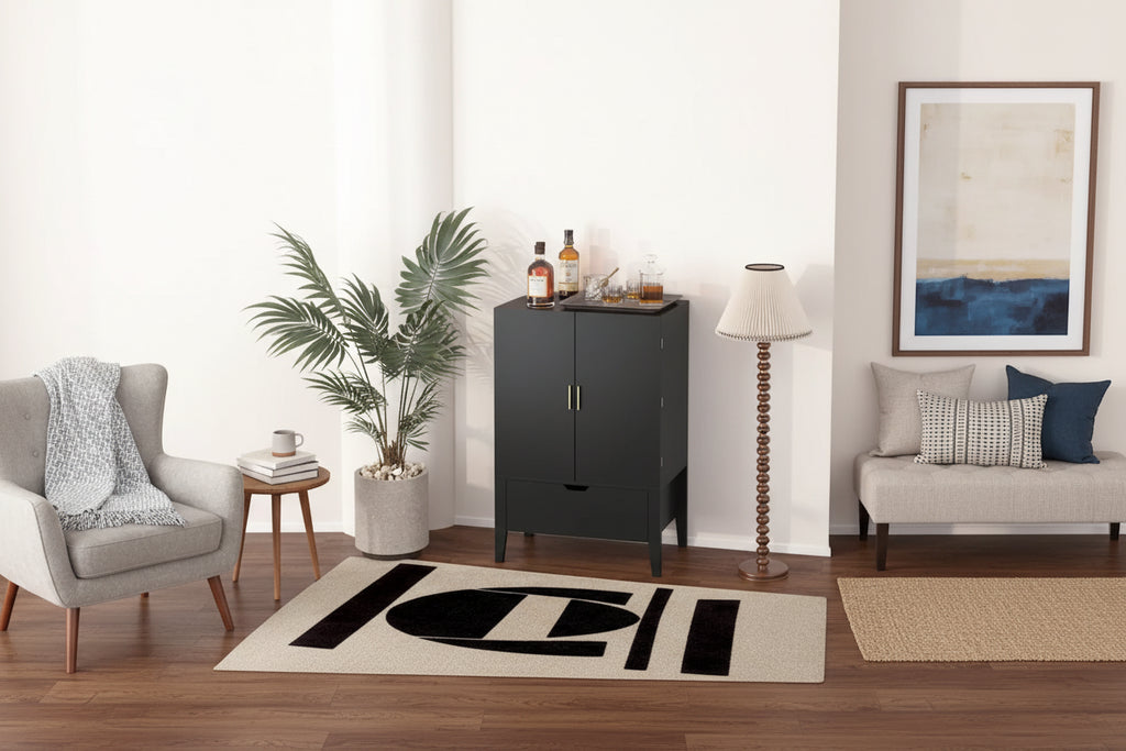 Brown & White Industrial Sideboard with Wine Rack & Stemware Holder, 1-Person Assembly