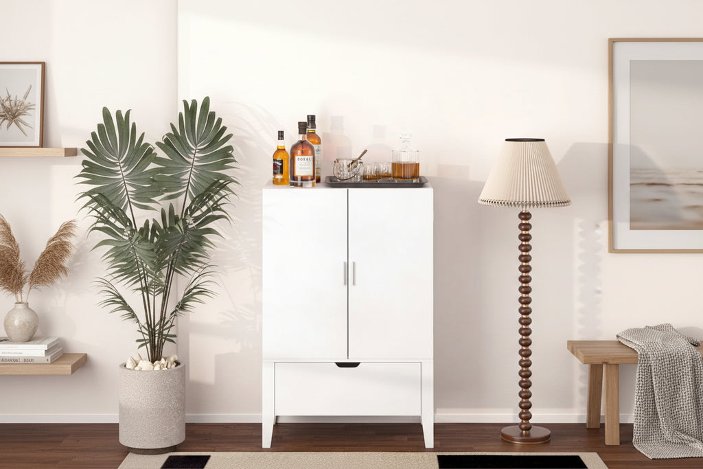 Brown & White Industrial Sideboard with Wine Rack & Stemware Holder, 1-Person Assembly